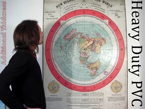 HEAVY DUTY 5f/t PVC POSTER PRINT: FLAT EARTH GLEASON'S NEW STANDARD WORLD MAP - Picture 1 of 7