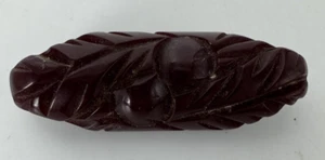 Vintage Deeply Carved Bakelite Brooch Bar Pin Burgundy Plumb 2.5” - Picture 1 of 8
