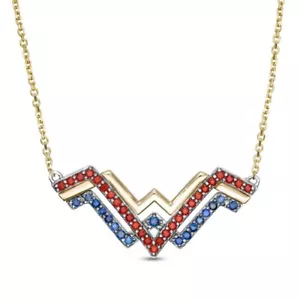 Collana Simboli Collezione Granato e Zaffiro Wonder Woman in Argento Sterling - Foto 1 di 4