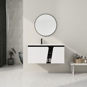 40"Floating Wall-Mounted Bathroom Vanity w/Ceramics Sink&Soft-Close Cabinet Door