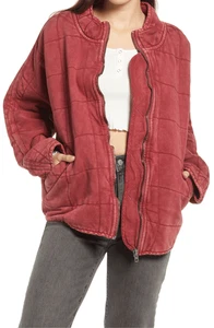 Free People Women's Dolman Quilted Knit Jacket Red Jackets S - Picture 1 of 3