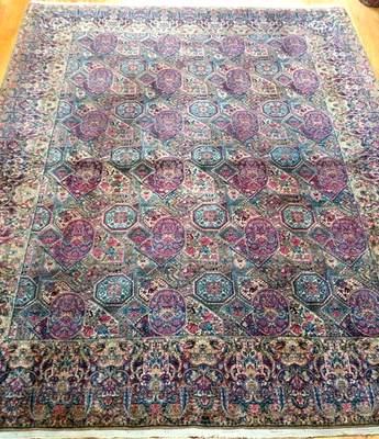 Fenomenal Alfombra Oriental Antigua Kirman Anudada a Mano Lana 8'10" x 12' Foto 1 de 4
