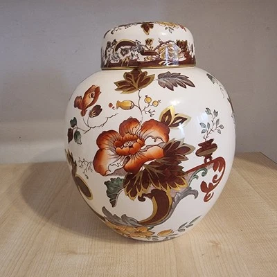 Vintage Mason's Ironstone Ginger Jar–Brown Velvet Floral Pattern–Made in England - Image 1 of 4
