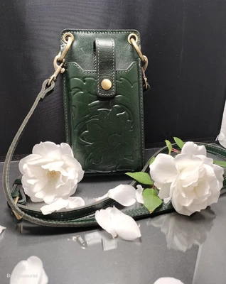 Patricia Nash Farleigh Cuero Verde Bosque Organizador Teléfono Bandolera Cartera Foto 1 de 4