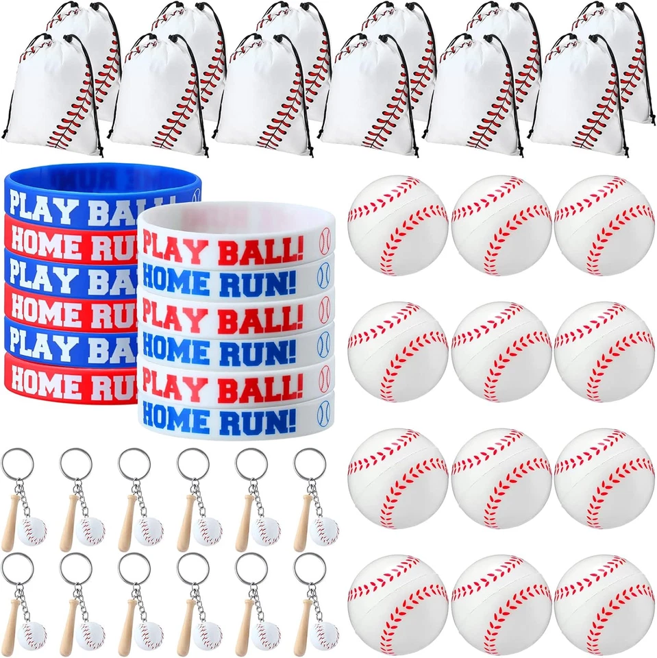 48 piezas favoritos de fiesta de béisbol incluyen 12 bolsas de regalo de béisbol, 12 pulseras, 12 cuerdas Foto 1 de 4