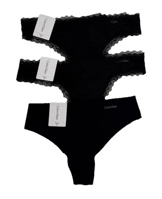 Paquete de 3 bragas de tanga Calvin Klein - 2 coquetas/1 invisibles - negras - pequeñas - venta al por menor $45 Foto 1 de 4