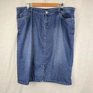 Autograph Size 18 Blue Denim Skirt MIDI Stretch Zip Fly 41" Waist - Picture 1 of 9