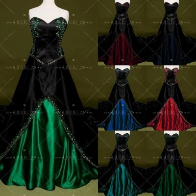 Vestidos de noiva góticos de cetim preto e verde bordados para namorada - Imagem 1 de 4