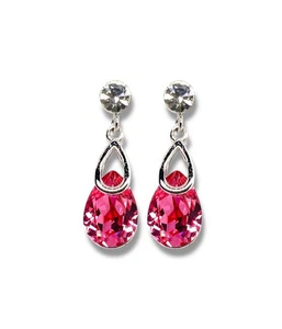 Pendientes enchapados en oro blanco de 18 quilates con elementos de Swarovski lágrimas rosa fucsia - Imagen 1 de 4