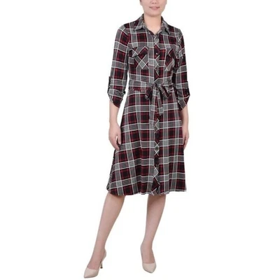 Macy's NY Collection PXL Women's Jersey Stretch Knit Navy Plaid Button-up Midi - Image 1 of 4