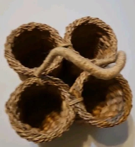 Große 12" hohe geflochtene Utensilien Silberbesteck Caddy mit 4 runden Körben braun - Bild 1 von 4