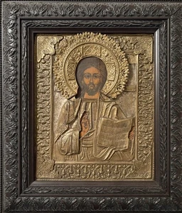 Framed Eastern Orthodox Icon of Christ The Ruler of All 10" L exposed - Picture 1 of 3