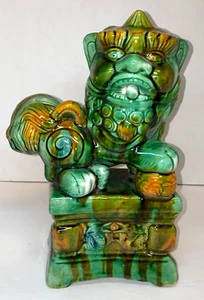 Vintage Regency Glazed Ceramic FU FOO Guard Dog Lion Green 11" Tall - Picture 1 of 8