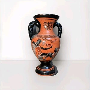 Vintage LOUTROPHOROS 5,25" VASE HANDBEMALT KERAMIK griechische Götter schwarz orange - Bild 1 von 4