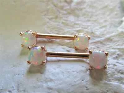 Juego de barras piercing pezón ópalo simulado enchapado en oro rosa de 14k Foto 1 de 4