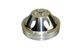 Small Block Chevy Polished Aluminum Water Pump Pulley short double groove billet - Picture 1 of 3