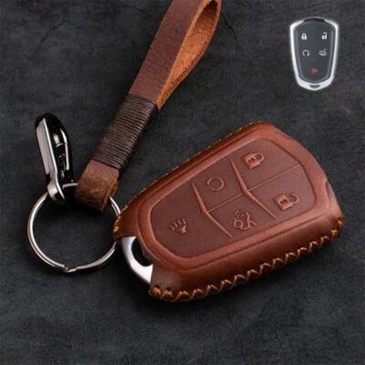 Genuine Leather Car Key Fob Cover Case For Cadillac ATS CT6 CTS SRX XT5 XTS XT6 - Image 1 of 4