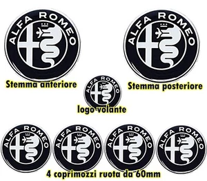 KIT FREGIO STEMMI LOGHI ALFA ROMEO 147 156 159 166 MITO GIULIETTA NERO SILVER - Foto 1 di 4