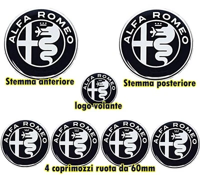 KIT FREGIO STEMMI LOGHI ALFA ROMEO 147 156 159 166 MITO GIULIETTA NERO SILVER