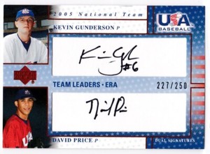 DAVID PRICE/K. Gunderson - 2005-06 UD Team USA Dual Autograph card #TL-10- /250!