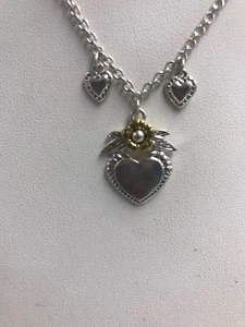 NWT Lucky Brand two   tone  pendant necklace  HEARTS for Valentines #56 - Picture 1 of 6