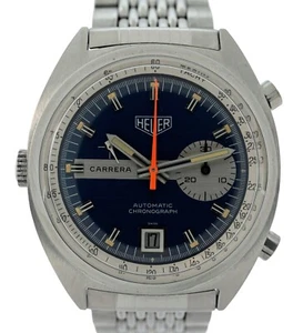 Heuer 39mm Vintage Carrera Blue Dial SS Automatic Chronograph Watch! Ref: 1553! - Picture 1 of 13