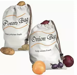Potato Onion Garlic Storage Bag Reusable Stay Fresh Kitchen Drawstring - Picture 1 of 3