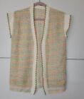 Vtg 70s Cardigan Knit Pastel Rainbow Sweater Large Sleeveless 