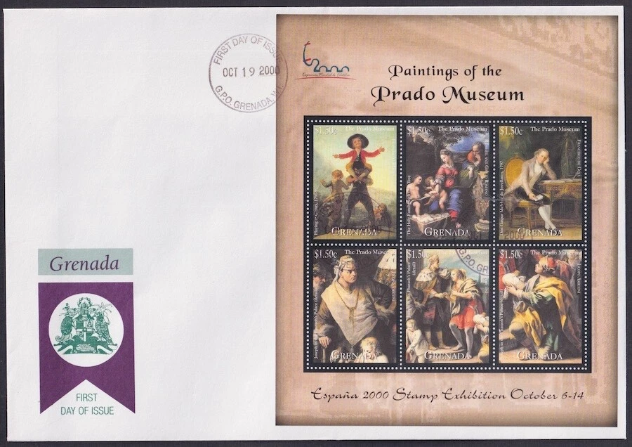 GRENADA Sc #3002a-f FDC SHEETLET of 6 DIFF,普拉多博物馆绘画 — 第 1/1 张图片