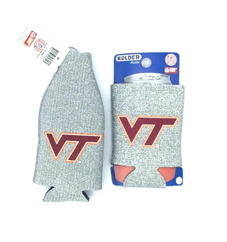 VIRGINIA TECH HOKIES SILVER GLITTER ZIPPERED BOTTLE AND CAN KOOZIES FREE SHIP Cover