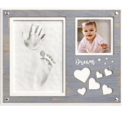 Kit de huellas y huellas de manos de bebé pequeño marco de fotos de arcilla con impresión a mano para recién nacido Foto 1 de 4