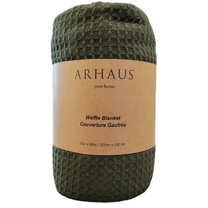 Manta de punto de gofres ARHAUS 100 % algodón verde acogedora nueva en paquete con etiquetas - Imagen 1 de 6