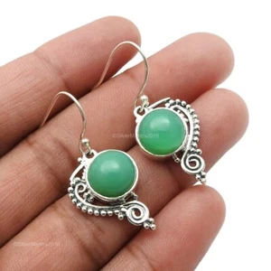 Crisoprasa Piedra Plata Maciza de Ley Gancho Hermana Gota Corazón Chakra Aretes - Imagen 1 de 8