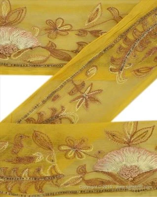 Borde de sari sánscrito vintage bordado artesanal indio costura con cuentas a mano 3" con encaje 1 yarda Foto 1 de 4