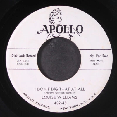 LOUISE WILLIAMS: i don't dig that at all / lonely days APOLLO 7" Single 45 RPM - Imagem 1 de 2