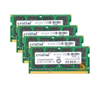 4PCS 8GB RAM Crucial 2Rx8 PC3L-12800S SODIMM Laptop Memory Intel DDR3L 1600Mhz!~ - Image 1 of 4