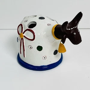 Statuina argilla toro arte popolare brasiliana decorazione campana portamatite regalo firmato Ruben - Foto 1 di 12