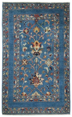 Alfombra Oushak Kazajo Azul Hecha a Mano Pakistán Floral Moderna Alfombra Oriental 3X5 pies Foto 1 de 4