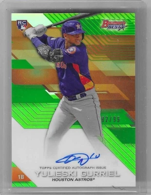 2017 BOWMAN'S BEST YULIESKI GURRIEL GREEN REFRACTOR ON CARD AUTO RC ROOKIE 82/99 - Image 1 of 2