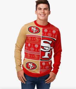 NFL San Francisco 49ers Men’s Large Busy Block Ugly Christmas Sweater Red & Gold - Picture 1 of 8