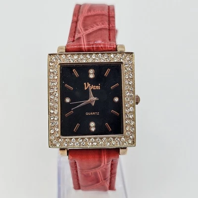 Vivani Women's Watch 30MM Black Dial Red Faux Leather Bands New Battery - Image 1 of 4