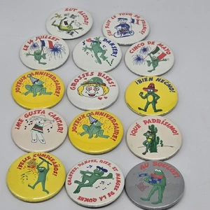 Vintage Barbra MacArthur Pinback Buttons Sing Dance Laugh And Eat Quiche Teacher - Picture 1 of 10