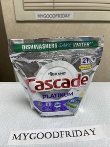 Cascade Platinum (21) ActionPacs Dishwasher Detergent Lemon Scent Sealed Pack - Picture 1 of 6