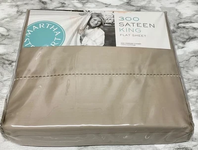 Sábana plana de satén de algodón marrón 300 hilos Martha Stewart King, venta al por menor $80 Foto 1 de 2
