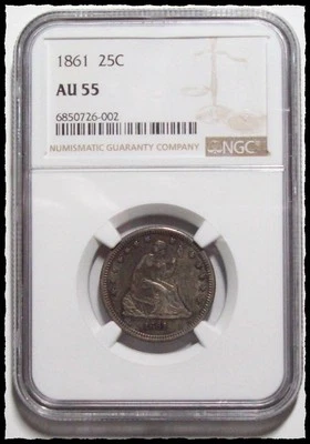 1861-P SEATED LIBERTY QUARTER Original Uncleaned NGC AU-55   #21D44 US SILVER - Image 1 of 4