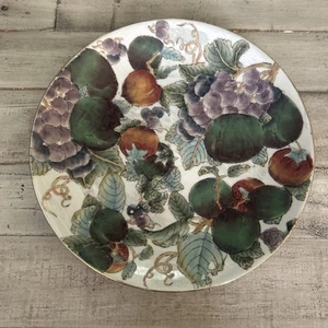 Piatto decorativo Toyo vintage dipinto frutta e bordo oro 10” Raymond Waites - Foto 1 di 8