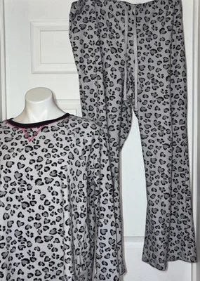 Conjunto de pijama de lana Sonoma Life + Style gris estampado de leopardo Top y pantalones XL Foto 1 de 4