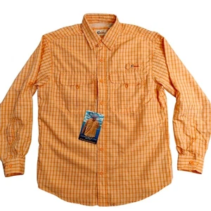 World Wide Sportsman Shirt Mens Medium Coral Plaid Long Sleeve Fishing UPF 30 - Picture 1 of 12