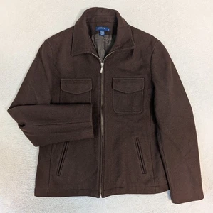 J Crew Brown Wool Blend Jacket Women's Size M Full Zip Lined Exterior Pockets - Picture 1 of 7