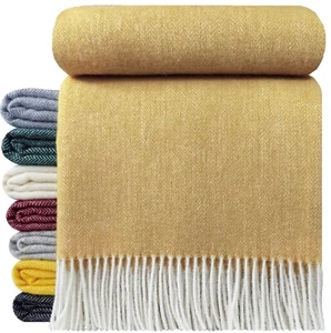 Wolldecke 100% Schurwolle Wohndecke Tagesdecke Plaid 140x200cm Tirol Gelb/Ocker - Bild 1 von 6